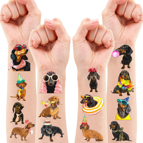 108 PCS Dachshund Dog Birthday Party Decorations Supplies Favors Funny Dachshund Decor Stickers Temporary Tattoos For Girls Boys Gift School Prizes Rewards