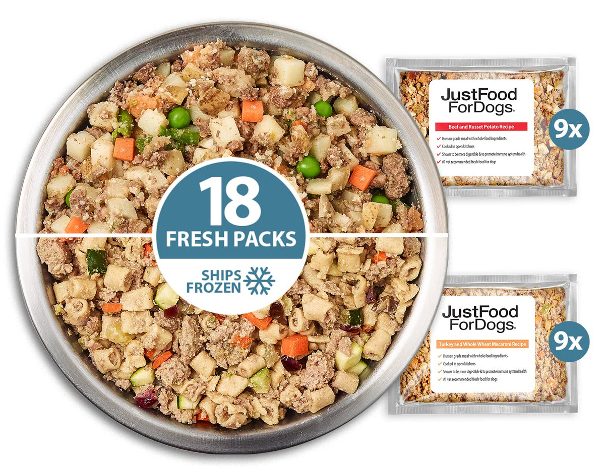 JustFoodForDogs Frozen Fresh Dog Food Topper, Variety Pack, Beef & Turkey Human Grade Dog Food Recipes, 5.5 oz (Pack of 18)