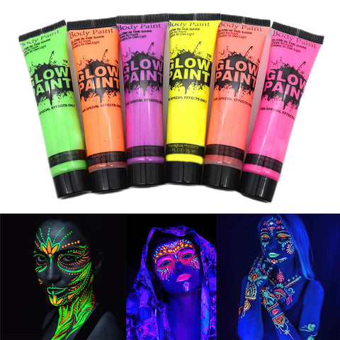 MIELIKKI 6Pcs UV Black Light Glow Face & Body Paint Set, Blacklight Glow Makeup Kit, Neon Fluorescent Face Paints for Rave Festivals, Parties, Night-Out, Easy to Use & Remove, Vibrant Colors