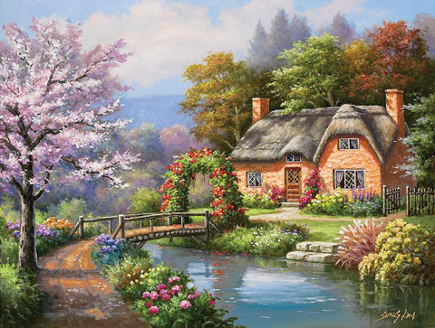 SUNSOUT INC - Spring Creek Cottage - 300 pc Jigsaw Puzzle by Artist: Sung Kim - Finished Size 18" x 24" - MPN# 36660