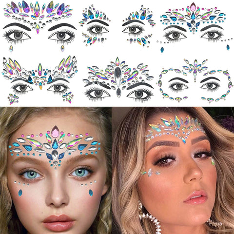 GLARYYEARS Face Gems, 10-Pack Face Jewels Temporary Tattoo Stickers, Face Jewelry Rhinestones Diamonds Crystals, Rave Accessories for Festival Holiday Costumes & Makeup