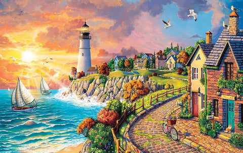 SUNSOUT INC - Lighthouse by The Sea - 550 pc Jigsaw Puzzle by Artist: Image World - Finished Size 15" x 24" - MPN# 42952