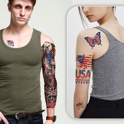 Konsait 4th of July Tattoos Sleeve Tattoos Patriotic Tattoos Independence Day Temporary Tattoos for Kids and Adult, USA Tattoos Large Temporary Tattoo Parades 4th of July Accessories Eagle Tattoo