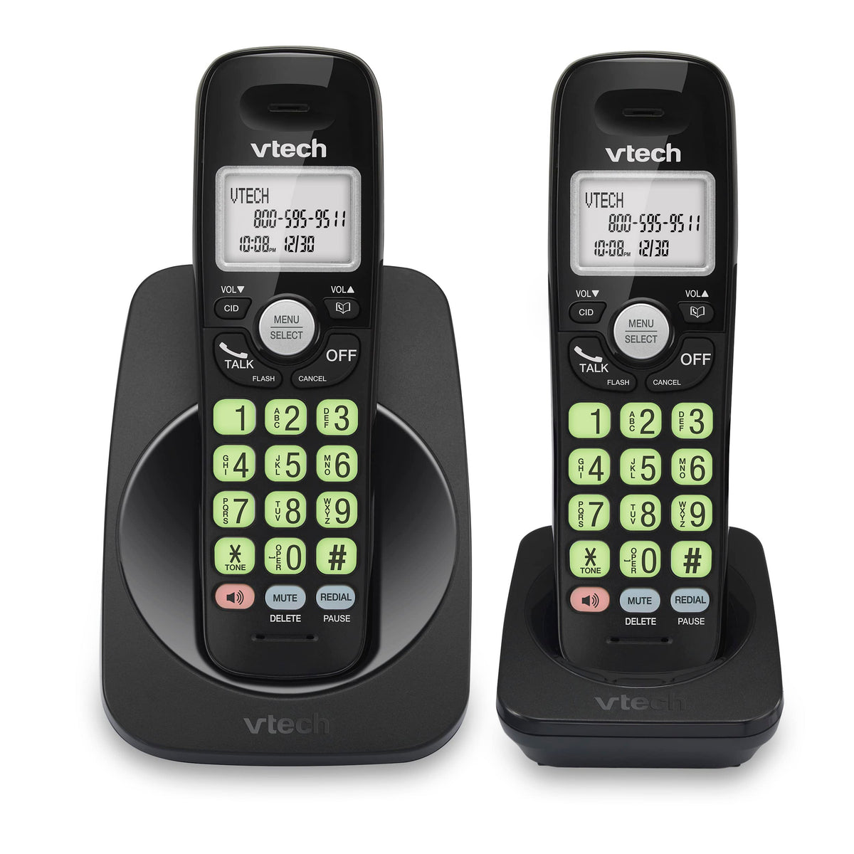 [New] VTech VG131-21 DECT 6.0 2-Handset Cordless Phone - Bluetooth Connection, Blue-White Display, Big Buttons, Full Duplex Speakerphone, Caller ID, Easy Wall Mount, 1000ft Range (Black)