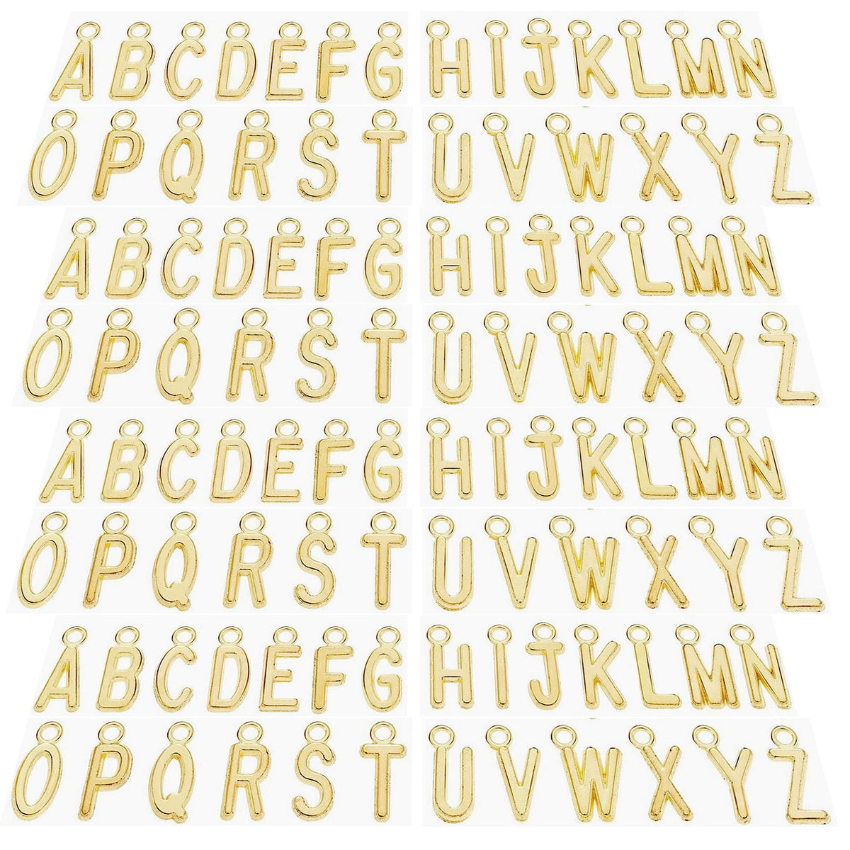 Gold Letter Charms, 104PCS Gold Charms for Jewelry Making Metal A-Z Alphabet Letter Charms Spacer Beads for Bracelets Necklace Keychains 4 Sets of 26 Letter Charms DIY Crafts Supplies (KC Gold)