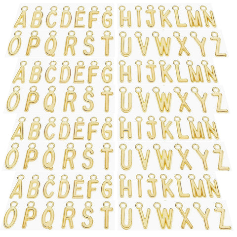 Gold Letter Charms, 104PCS Gold Charms for Jewelry Making Metal A-Z Alphabet Letter Charms Spacer Beads for Bracelets Necklace Keychains 4 Sets of 26 Letter Charms DIY Crafts Supplies (KC Gold)