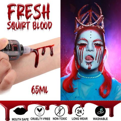 CCBeauty 2.3oz Fake Blood Washable, Squirt Blood Makeup, Safe Realistic Edible Liquid Bloods for Clothes, Halloween Costume,Theater,Cosplay,Zombie,Special Effects,SFX Flesh Cut Wound Makeup,Bright