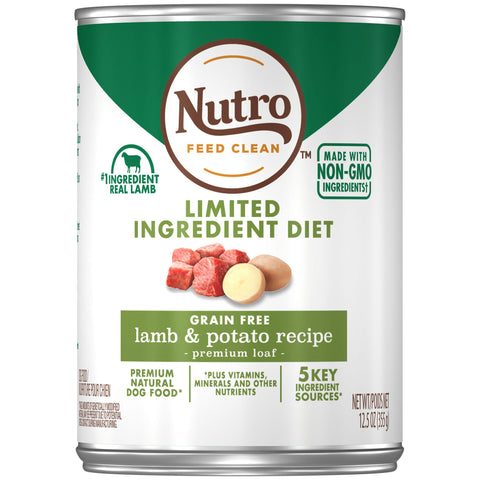 NUTRO Limited Ingredient Diet Adult Canned Soft Wet Dog Food Premium Loaf Lamb & Potato Recipe, (12) 12.5 oz. Cans