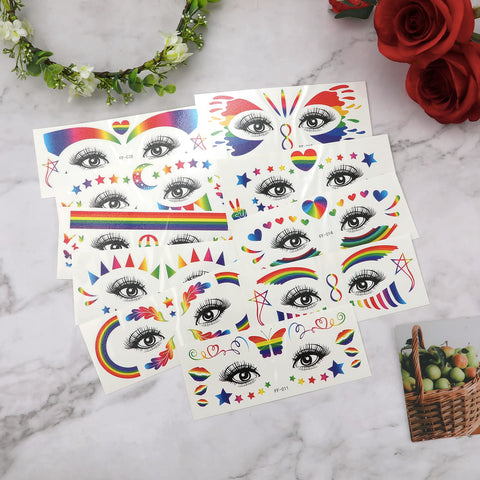 10 Sheets Rainbow Temporary Tattoos, Pride Tattoos Rainbow Face Tattoo Decoration Eyes, Butterfly, Star, Heart Tattoos for LGBT, Pride Festivals