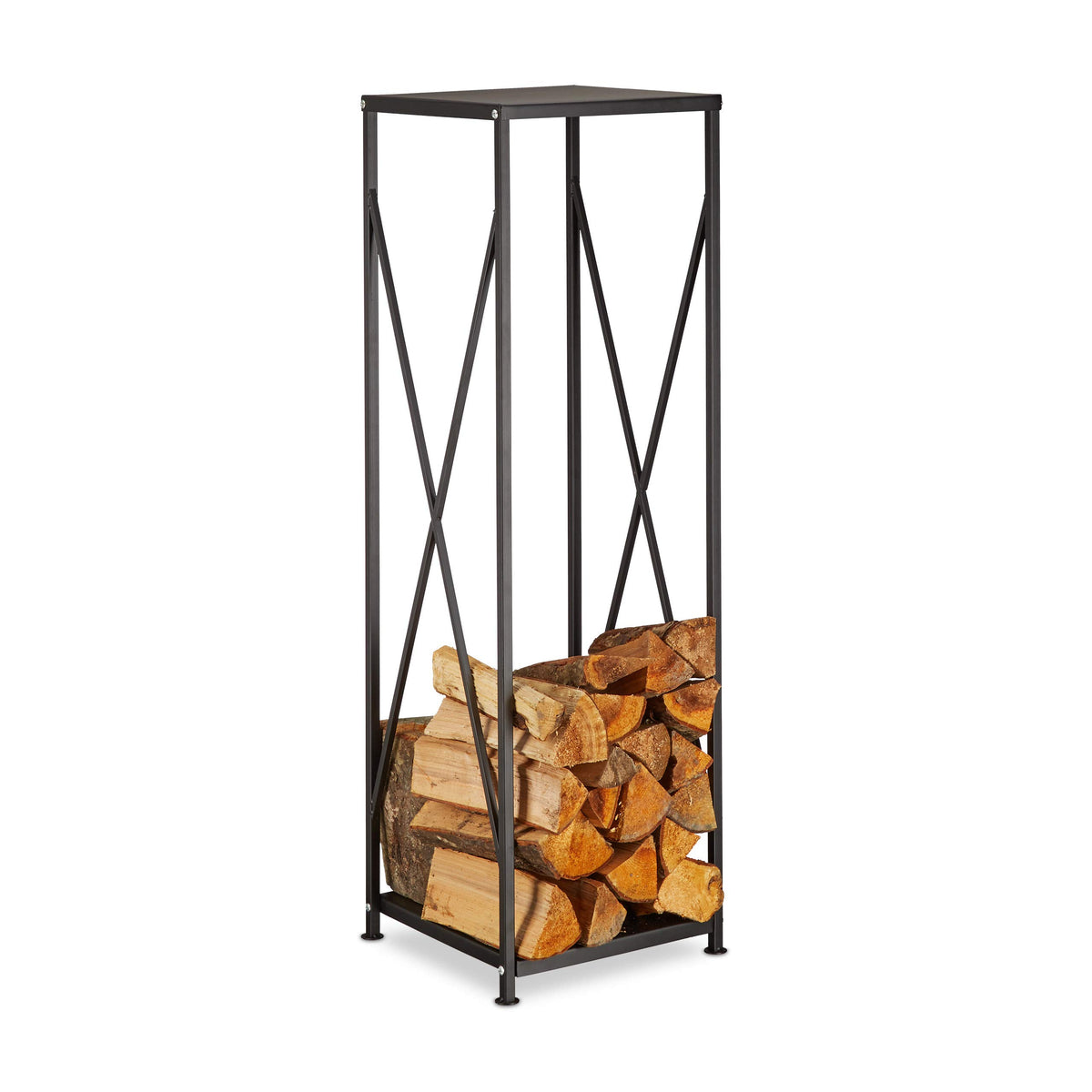 Relaxdays Steel firewood rack, powder-coated firewood rack, firewood rack HBT 111x34x34 cm, black