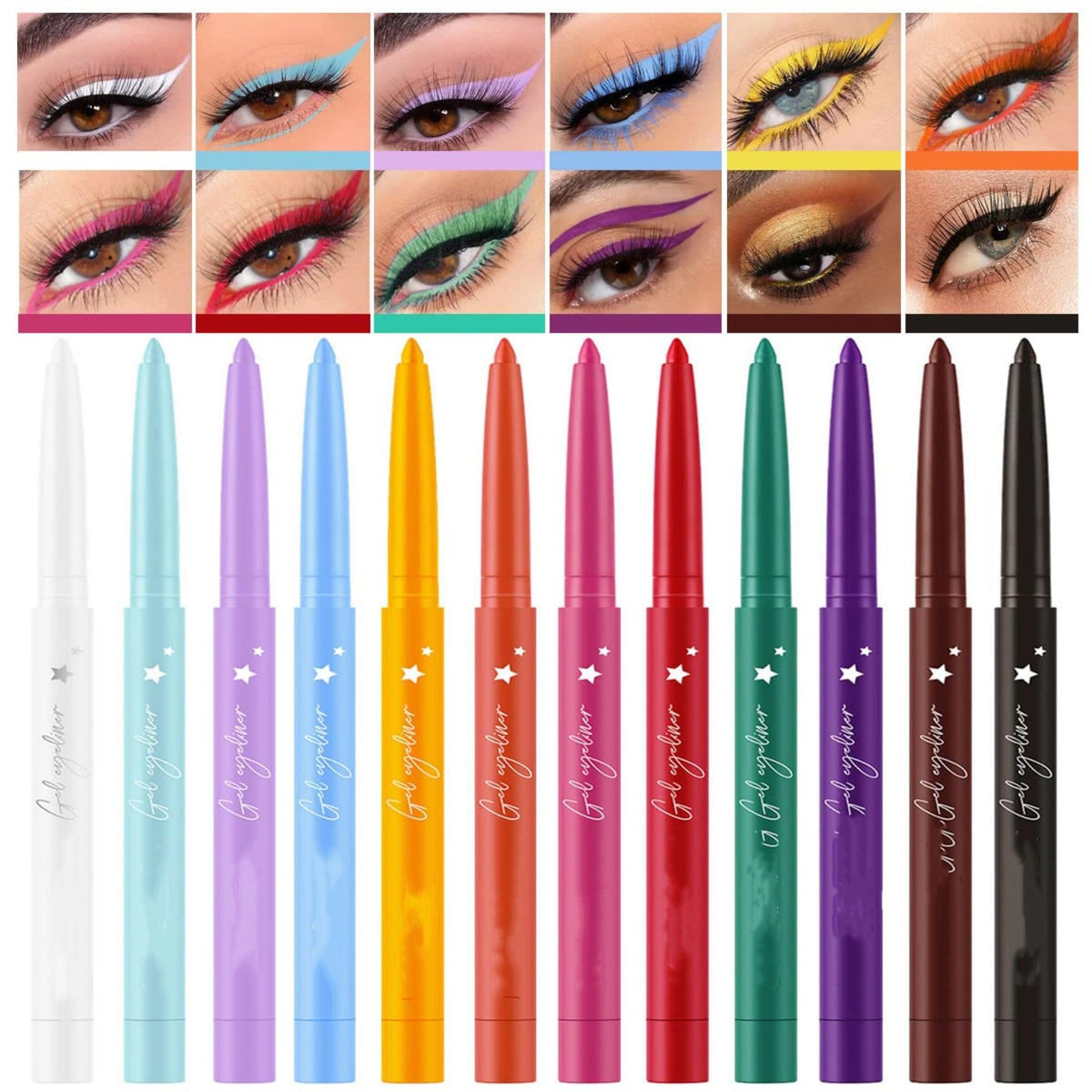 MAEPEOR Eyeliner Pen 12 Colors Matte Eyeliner Waterproof & Smudgeproof EyeMakeup for Daily Wear and Halloween Christmas (Set 02)