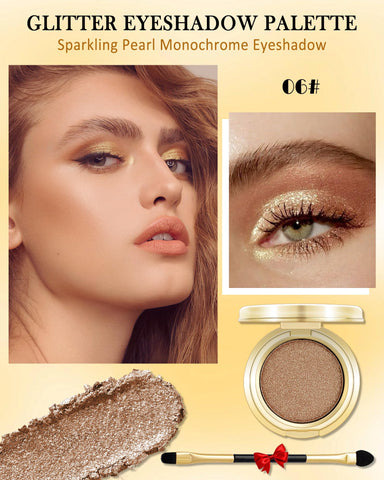 Single Gold Shimmer Eyeshadow,Pearl Glitter Eye Shadow Palette with Brush, Shimmery Illuminating Finish,Long Lasting Waterproof Cream Eyeshadow High Pigmented Ultra-Blendable Sparkly Eye Makeup-06