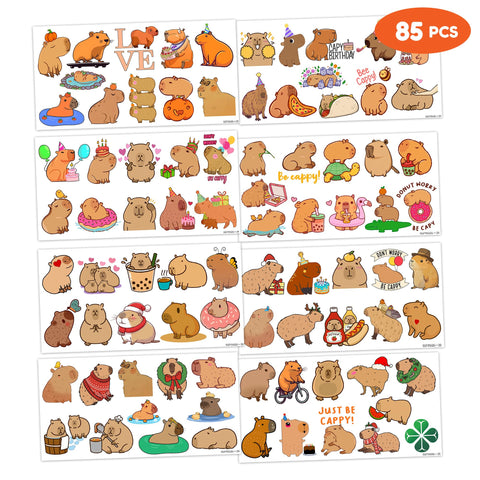 Capybara Temporary Tattoos 8 Sheets 85PCS Capybara Mouse Party Decorations Supplies Favors Animals Theme Birthday Cute Stickers Christmas Gifts for Boys Girls Class School Prizes Carnival