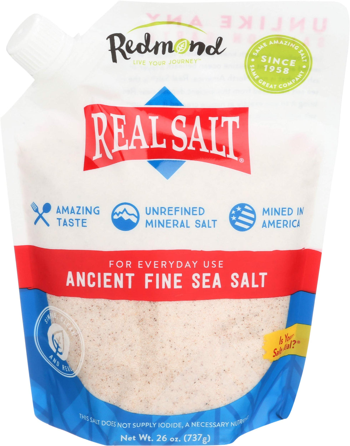 Redmond Real Salt - Ancient Fine Sea Salt, Unrefined Mineral Salt, 26 Ounce Pouch (3 Pack)