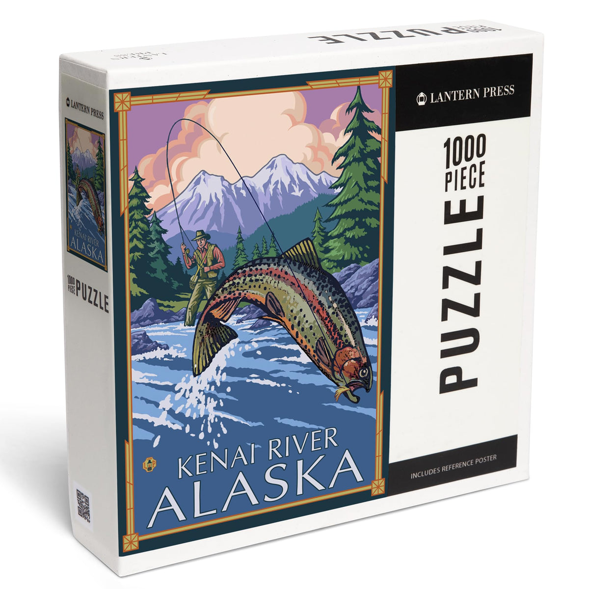 Kenai River, Alaska, Angler Fly Fishing Scene (Leaping Trout) (1000 Piece Puzzle, Challenging Jigsaw Puzzle for Adults, Made in USA)