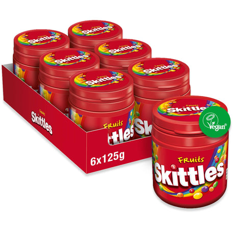 Skittles Sweets Bottle, Vegan Sweets, Bulk Sweets Box, Fruit Chewy Sweets, 6 Packs of 125g