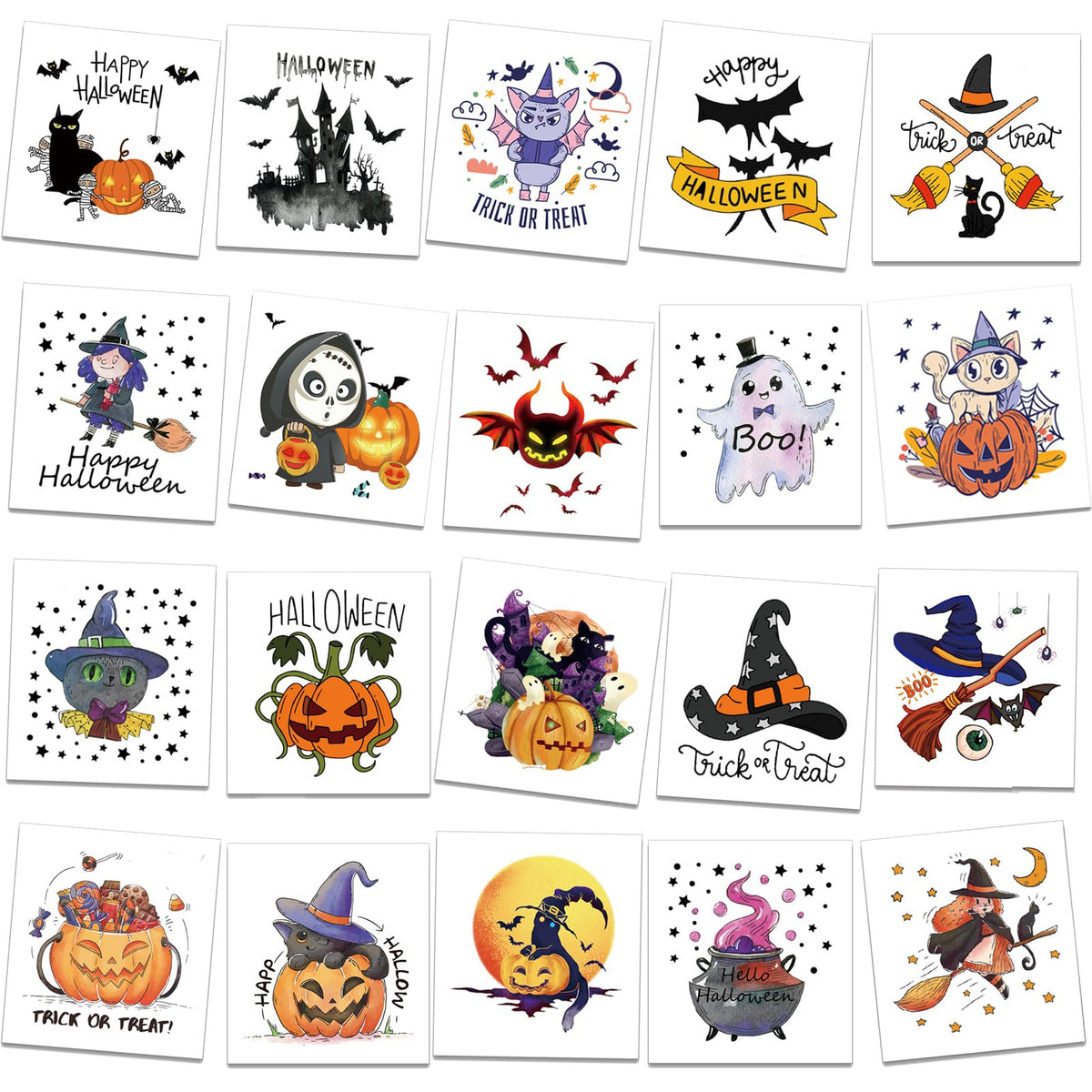 Konsait 40 Sheets Halloween Temporary Tattoos for Kids, Individually Wrapped, Waterproof, Halloween Party Favors