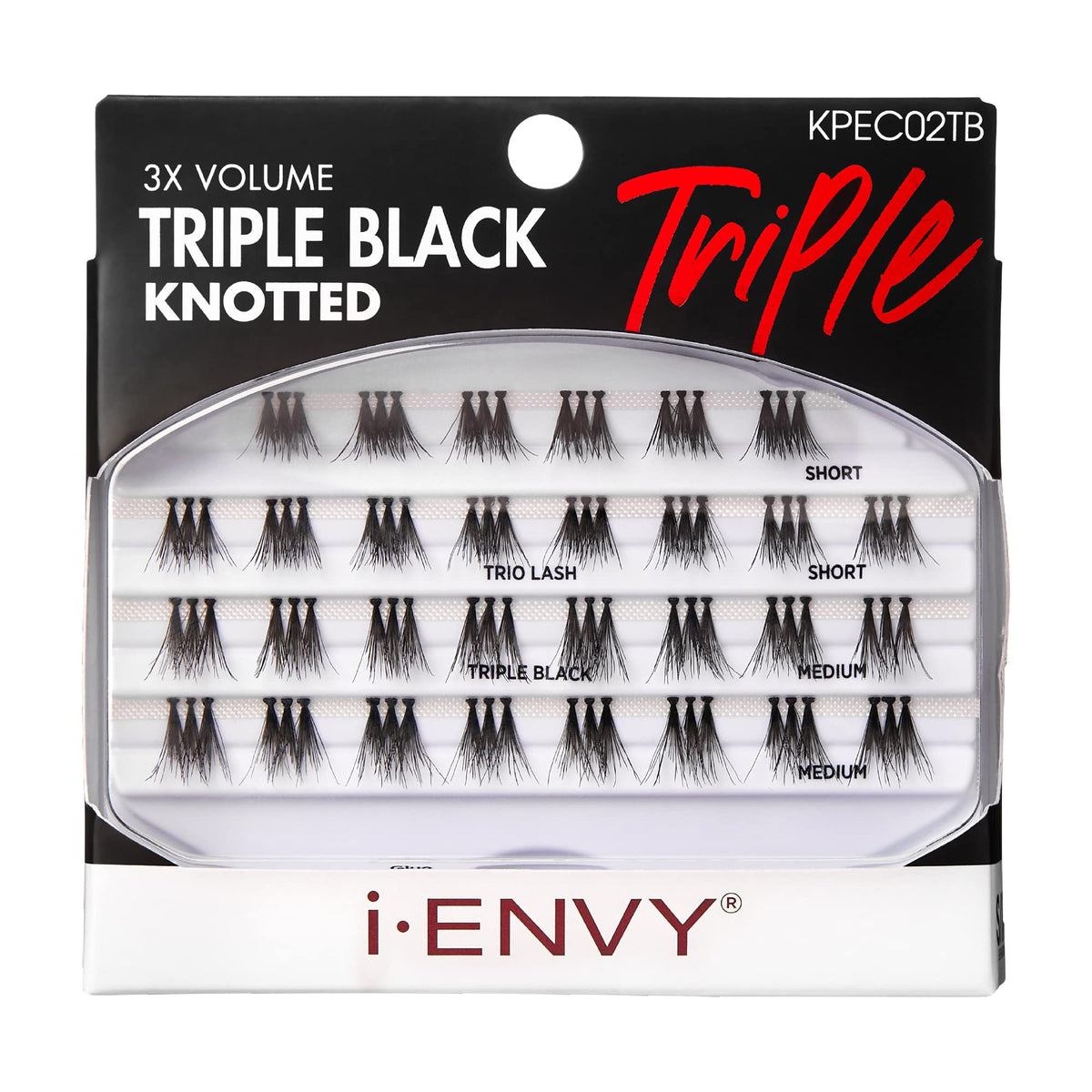 iENVY False Eyelashes Triple Black Knotted Individual Trio Lashes 3X Volume Reusable Eyelash Clusters (S/M)