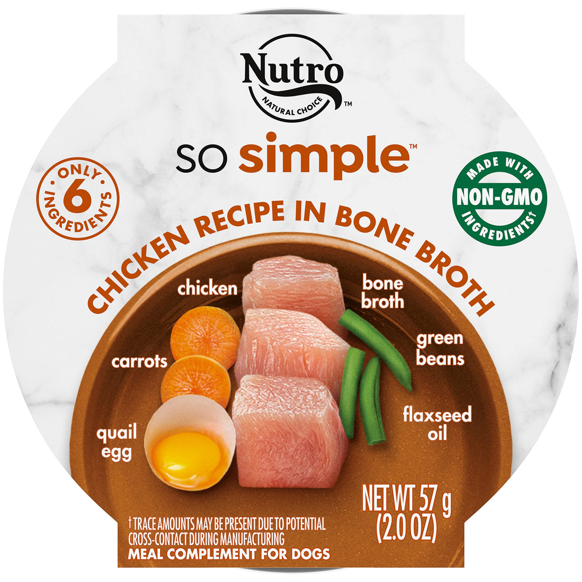 Nutro So Simple Meal Complement Wet Dog Food Chicken Recipe in Bone Broth, 2 Oz Tubs, (Pack of 10)