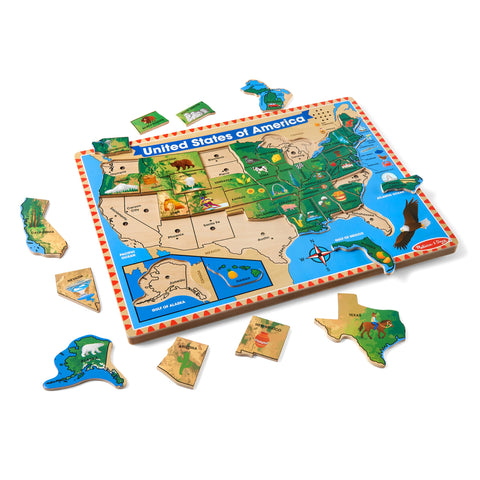 Melissa & Doug USA Map Sound Puzzle - Wooden Puzzle With Sound Effects (40 pcs), Multicolor - States And Capitals Map Puzzle, Educational Toy, Geography For Kids Ages 5+