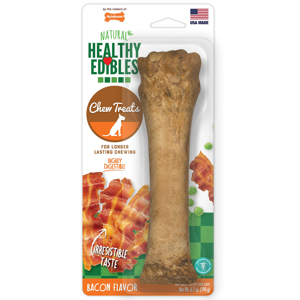 Nylabone Healthy Edibles All-Natural Long Lasting Bacon Chew Treats X-Large/Souper - 50+ lbs.