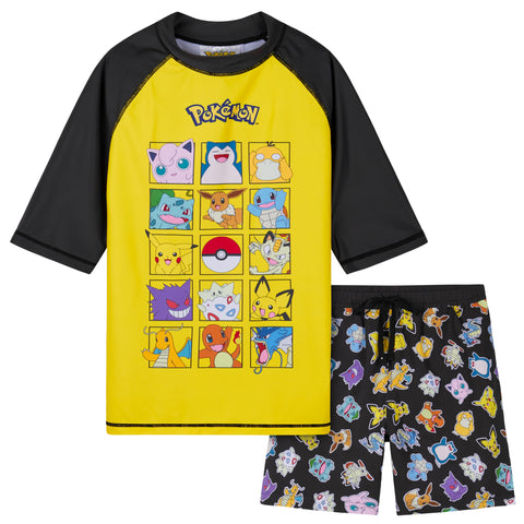 Pokemon Boys 2 Piece Swimwear Set, Swimming Top and Boys Swim Trunks (5-6 Years, Yellow/Black)