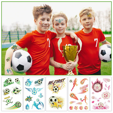 Konsait 20 Sheets Glitter Tattoos Soccer Tattoos Temporary for Kids Boys Tattoos Soccer Washable Tattoos for Kids Football Tattoos Soccer Favors Sports Tattoos Temporary for Kids Soccer Themed Gifts