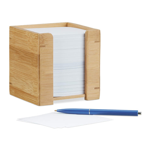 Relaxdays Bamboo Note Dispenser, Wooden Sticky Note Holder, Desk Organiser, H x W x D: 10.5 x 10.5 x 10.5 cm, Natural