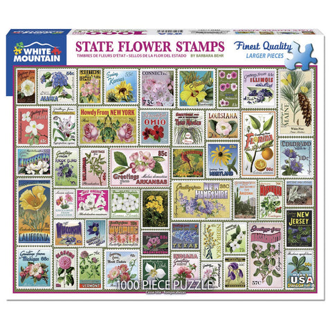 White Mountain Puzzles State Flower Stamps - 1000 Piece Jigsaw Puzzle