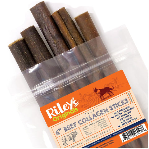 Riley's 6 Inch Beef Collagen Sticks for Dogs - Collagen Chews for Dogs - Bully Stick & Rawhide Alternative Dog Chews Long Lasting - No Raw Hide Dog Chews - Single Ingredient Dog Treat - 5 ct