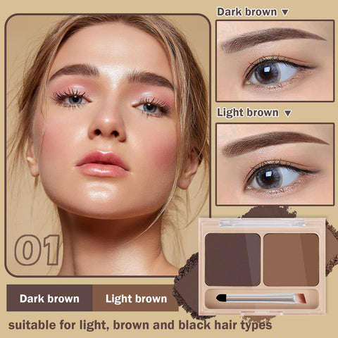 CAHIUYOA 2 Colors Eyebrow Makeup Powder Kit Eyebrow Shadow Eye Brow Powder Palette to Shape Natural Perfect Brow,Eyebrow Filler Kit with Brush - 01 Dark Brown&Light Brown