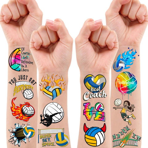 100PCS Cute Volleyball Tattoos Temporary Stickers Theme Birthday Party Decorations Supplies Favors Cool Funny Summer Beach Games Tattoo Sticker Gifts For Kids Boys Girls School Prizes Carnival