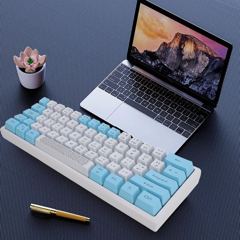 Zunate RGB Lighting Mechanical Keyboard, Sensitive Operation 62 Key White and Blue Gaming Keyboard with Material for Home and Office