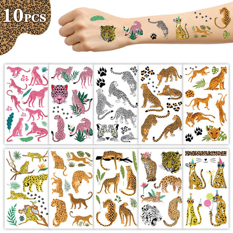 Cheetah Tattoos, Konsait 10 Sheets Cheetah Theme Tattoos Cheetah Party Favors, Pink and Yellow Cheetah Decor Cheetah Stickers for Cheetah Party Decorations Cheetah Birthday Decorations