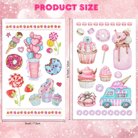 Konsait Glitter Ice Cream Tattoos for Kids, Lollies, Donut Cake Kids Tattoos Temporary for Girls Donut Birthday Party Decorations Two Sweet Birthday Party Supplies Donut Party Favors 99 Pcs