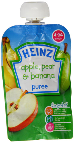 Heinz Apple/ Pear and Banana Fruit Pouch 4-36 Months 100 g (Pack of 6)