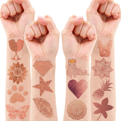 101 PCS Funny Rose Gold Temporary Tattoos Sticker Mandala Pink Rose Gold Birthday Party Decorations Favors Supplies Gifts Ideas Girls Boys Prizes Cute Tattoo School Reward Themed Carnival