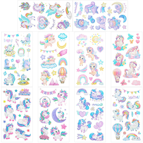 Glitter Temporary Tattoos for Kids, Konsait Waterproof Glitter Tattoo Stickers Kit Rainbow Princess Theme Party Birthday Party Supplies 10 sheets