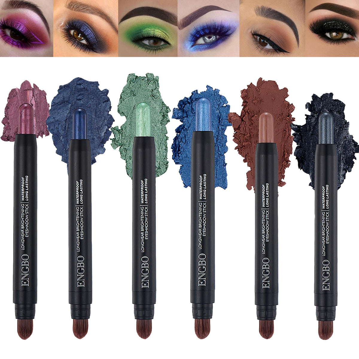 Bekoeen 6 Colorful Dual-ended Eyeshadow Stick Set with Brush Dual-ended Eyeshadow Pencil, Brilliant color, Long-lasting and Waterproof, Suitable for Daily or Festival Makeup