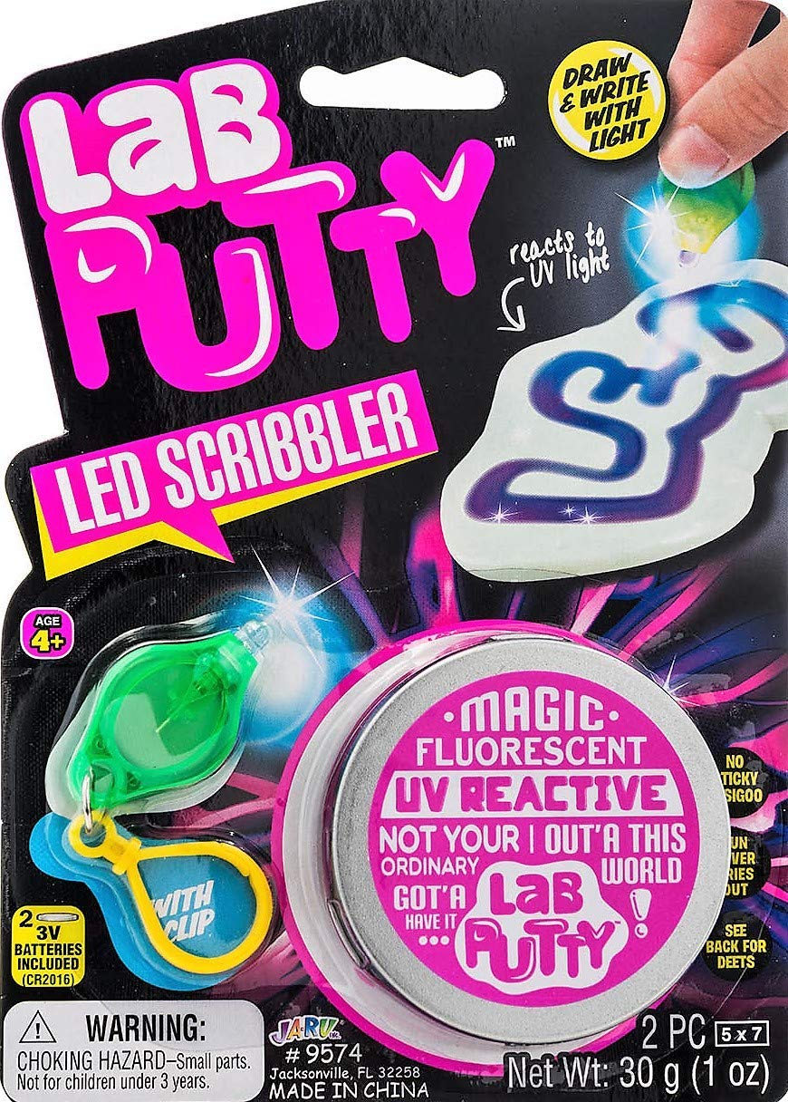 JA-RU Lab Putty Led Scribbler UV Light Reactive Slime Putty w/Flashlight (1 Slime) Magic Color Changing Sensory Putty for Kids. Invisible Ink Stress Putty Fidget Slime. Party Favors. 9574-1p