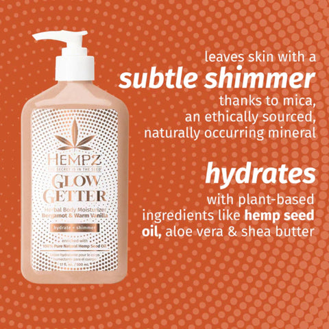 Hempz Glow Getter Bergamot & Warm Vanilla Herbal Body Moisturizer Lotion with Shimmer - 17 oz.