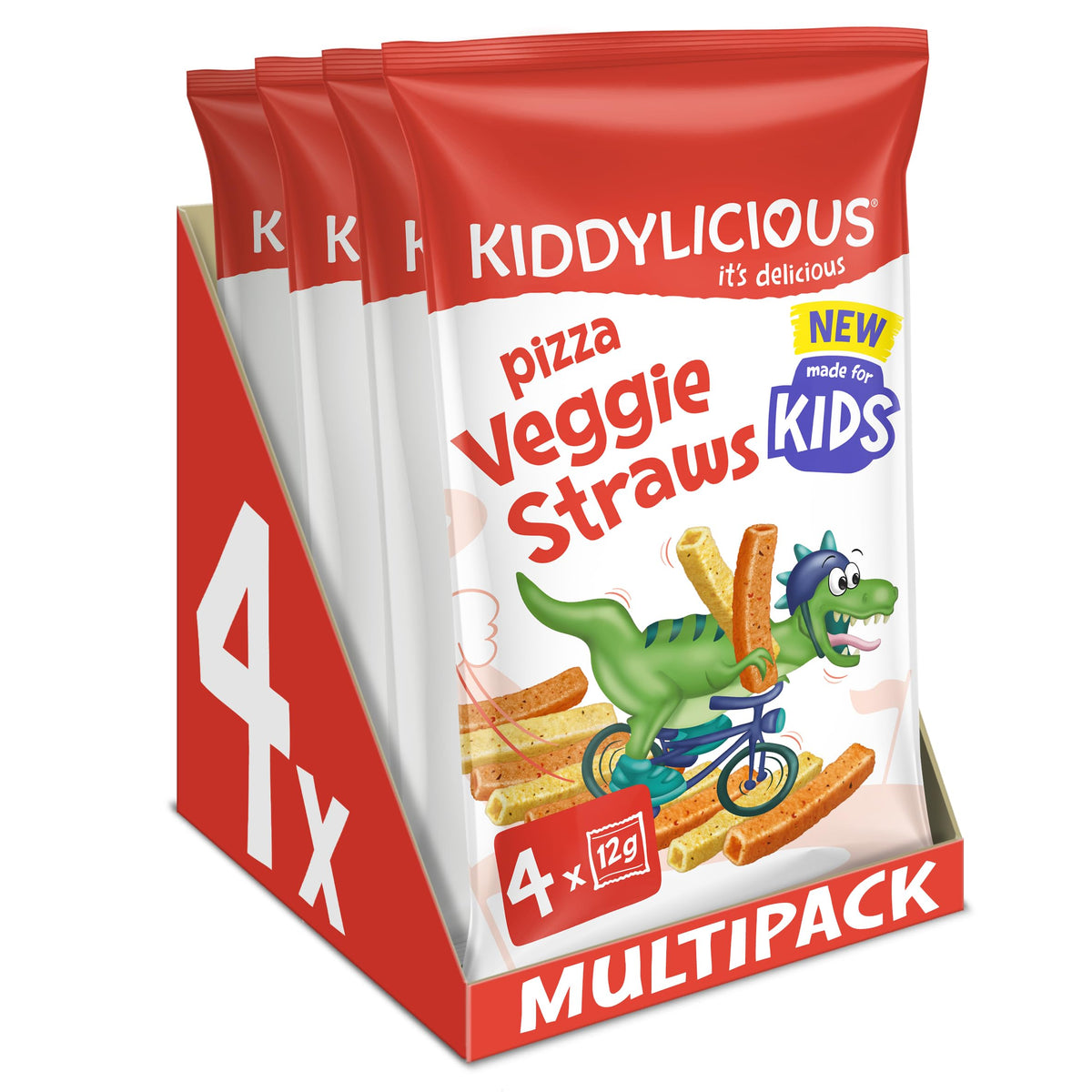 Kiddylicious Pizza Straws - Delicious Snacks for Kids - Suitable for 3+ Years - 4 Packs of 4 (16 Total)