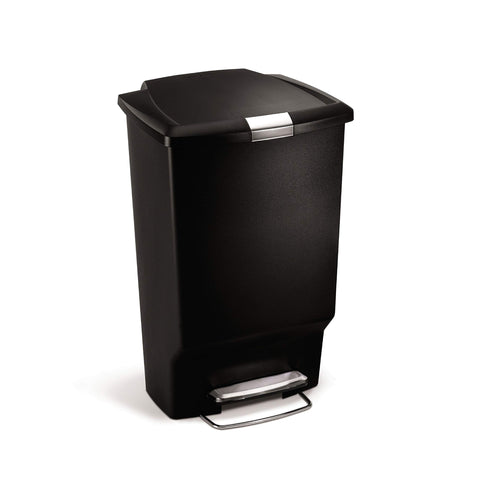 simplehuman CW1371 45L Rectangular Kitchen Pedal Bin with Lid Lock, Silent Soft Close Lid, Strong Steel Pedal, Stay-Open Lid, Large Capacity, Black Plastic