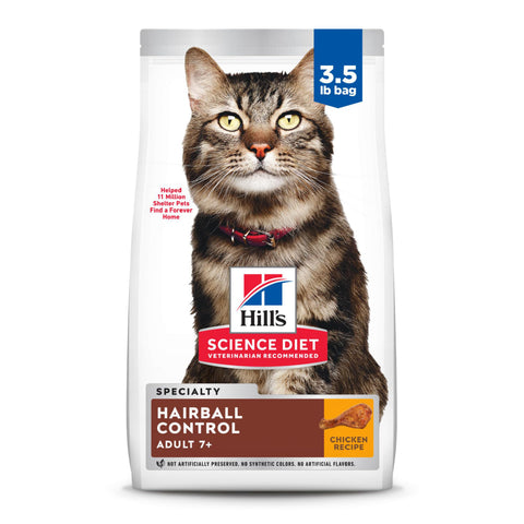 Hill's Science Diet Dry Cat Food, Adult 7+ for Senior Cats, Hairball Control, Chicken Recipe, 3.5 lb. Bag