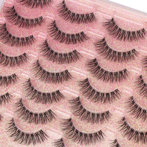 14mm Lashes Natural Look Wispy Eyelashes Fluffy Faux Mink Lashes Clear Band Short Natural False Lashes Cat Eye Daily Soft Strip Lashes Pack by Kiromiro