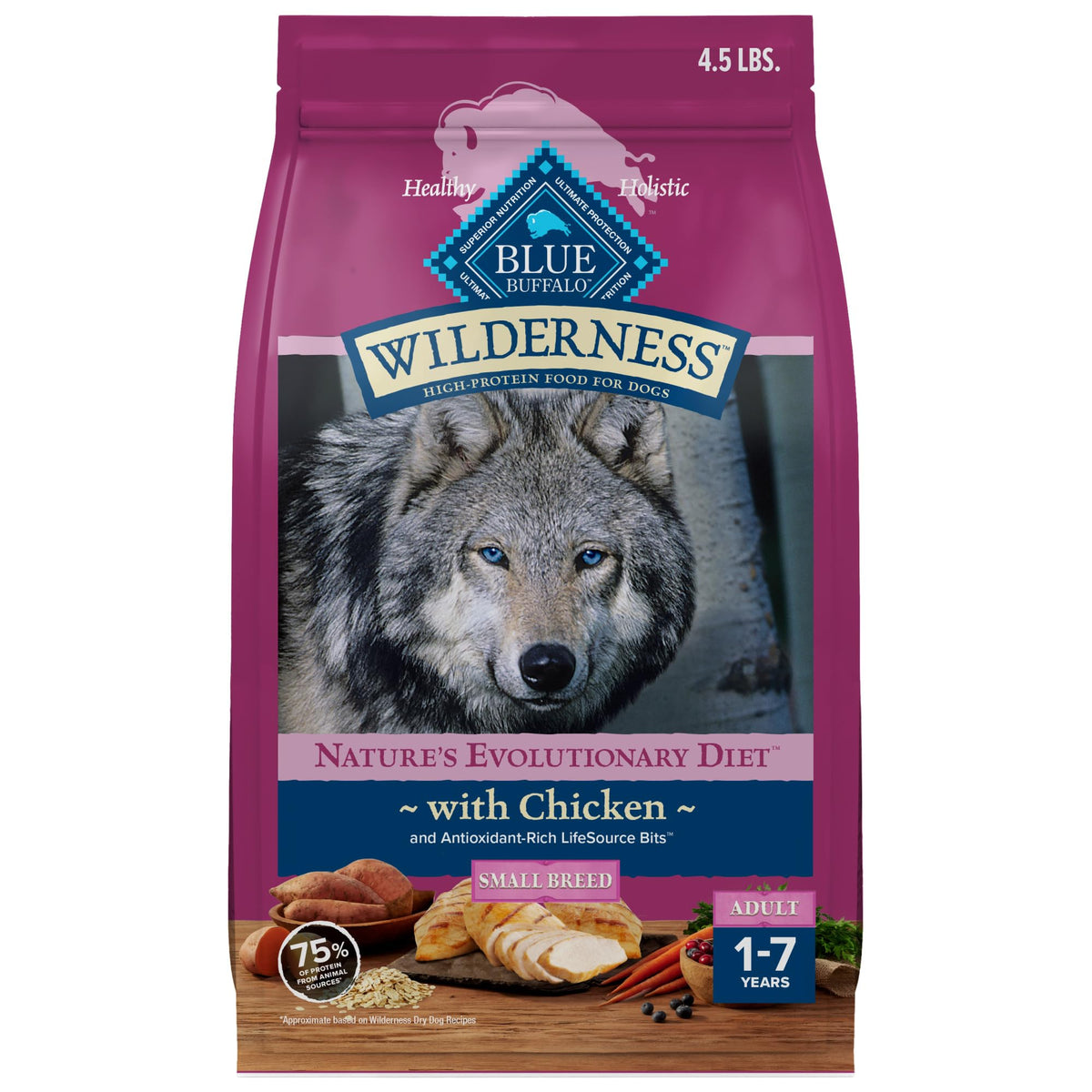 Blue Buffalo Wilderness High Protein Natural Small Breed Adult Dry Dog Food plus Wholesome Grains, Chicken 4.5 lb bag