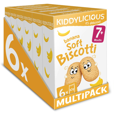 Kiddylicious Banana Biscotti - Yummy Baked Snacks for Kids - Suitable for 7+ Months - 36 Packs (6x6)