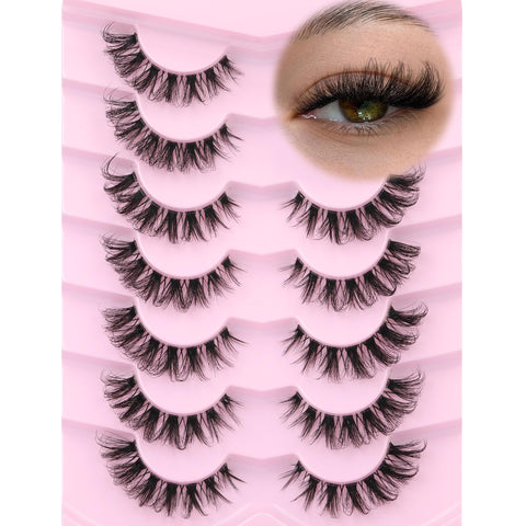 False Lashes Natural Look Fake Eyelashes Wispy Cat Eye Lashes Clear Band False Eyelashes 16MM Faux Mink Lashes Pack 7 Pairs by Ruairie