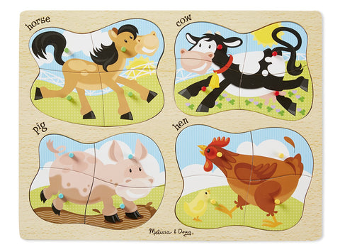 Melissa & Doug Farm 4-in-1 Wooden Peg Puzzle - Horse, Cow, Pig, and Hen (16 pcs)