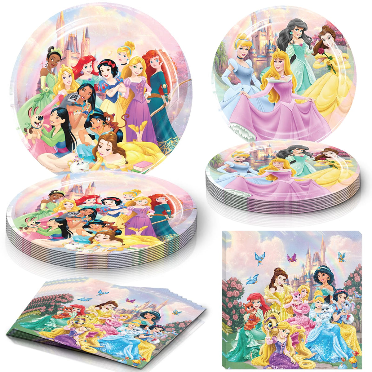 60 PCS Princess Birthday Party Supplies, Princess Tableware Set Includes 40 PCS Plates, 20 PCS Napkins for Boys Girls Birthday Party Baby Shower Decorations